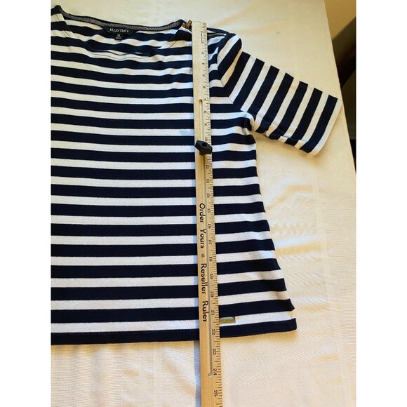 Ellen Tracy Women’s XL Top Navy & White Striped Short Sleeve Zip Detail Nautical - Picture 5 of 12
